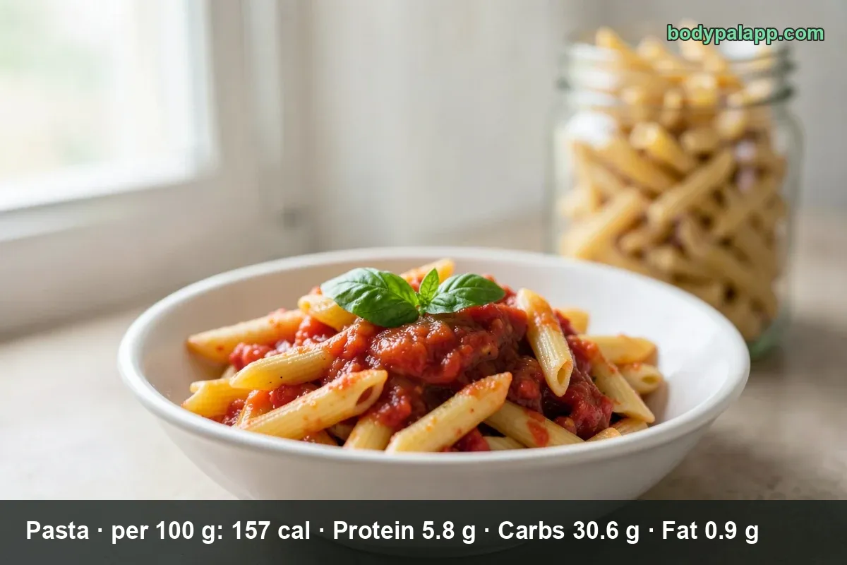 Assiette de pâtes cuites servie en portion individuelle pour le calcul des calories