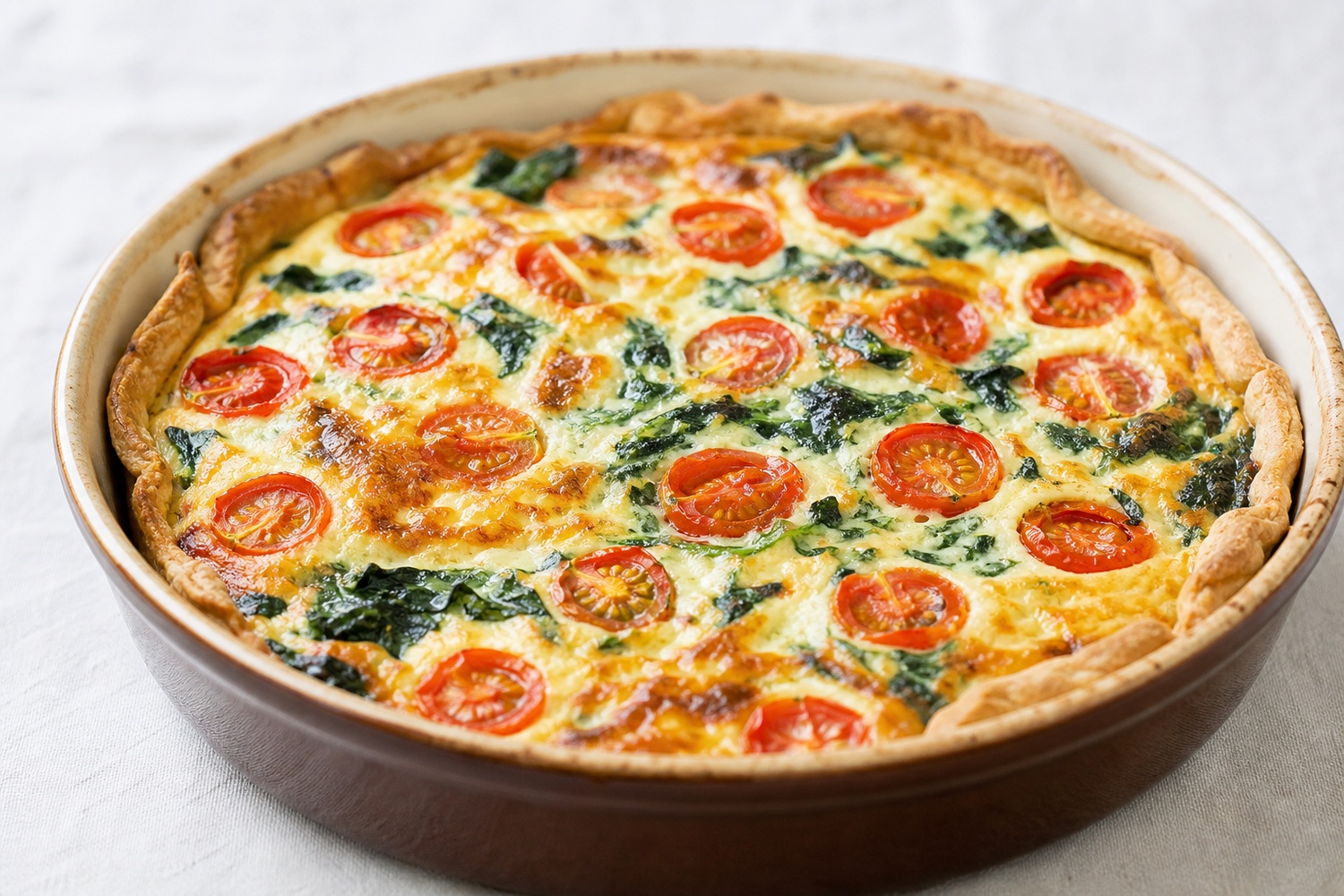 Part de tarte salée à la ricotta et aux épinards dans une assiette