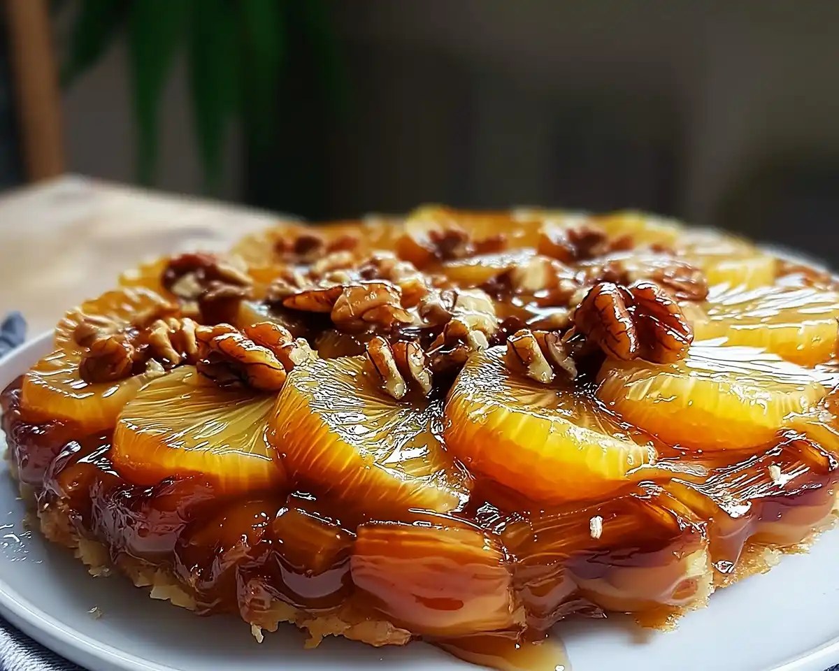 Tarte tatin aux pommes caramélisées démoulée dans son moule en fer